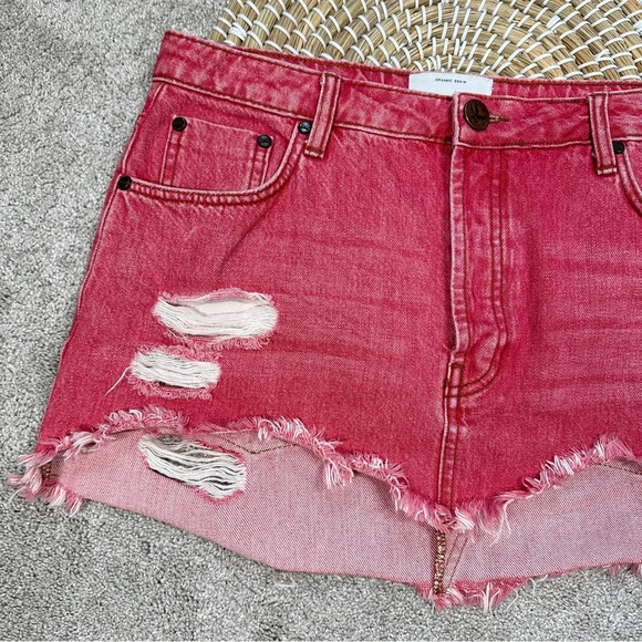 One Teaspoon Junkyard Relaxed Mini Denim Skirt Distressed in Organic Red Size 28 - Picture 4 of 13